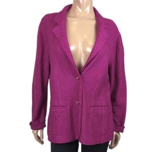 Chicos Plush Knit Jacket Fuzzy Wool Fuchsia Berry Blazer Shacket Long Sleeve